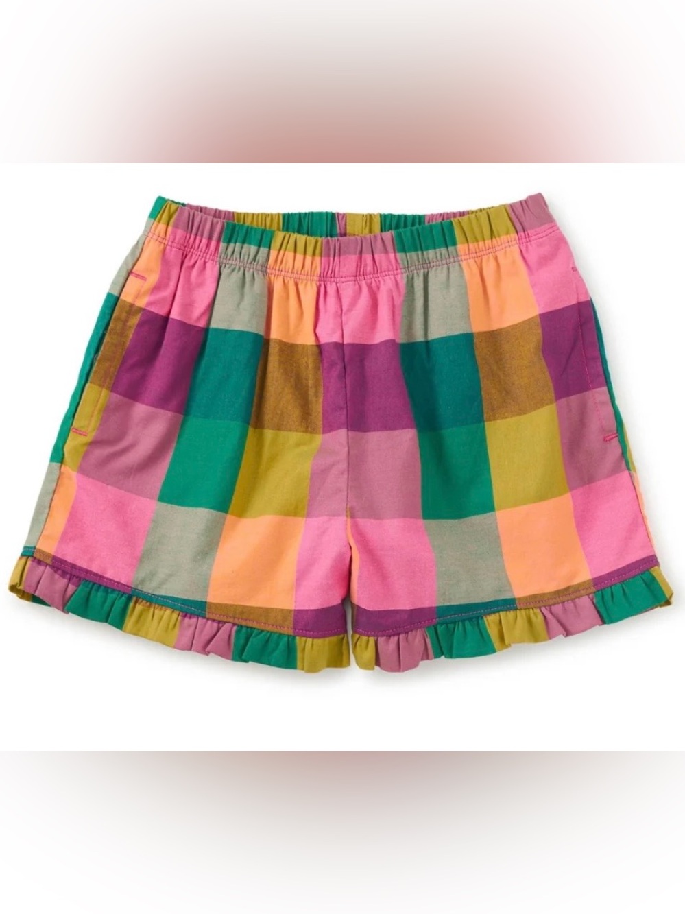 NWT Tea Collection 3T Ruffle Hem Woven Shorts Barcelona Plaid